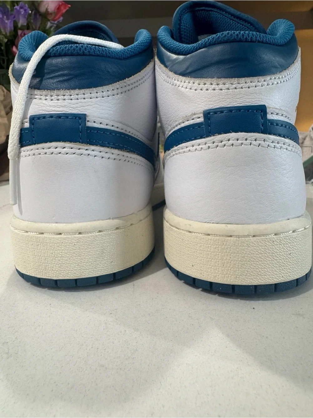 Nike Air Jordan 1’s Mid, Industrial Blue/White, Size 7 Y/M